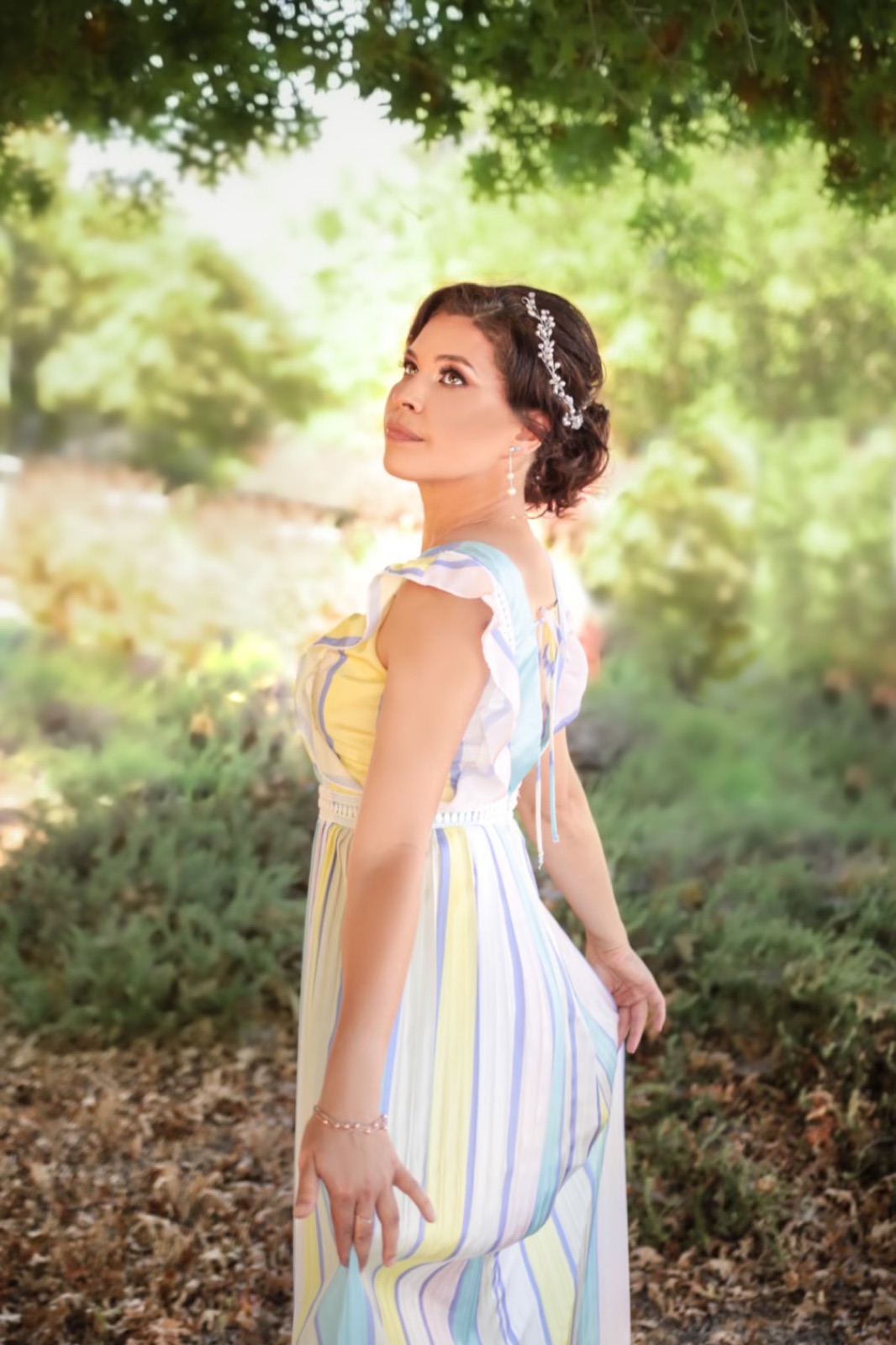 Leticia in a white dress
